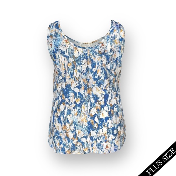 Plus Size Elegant Floral Print Tie Shoulder Round Neck Tank Top - Picture 2 of 3